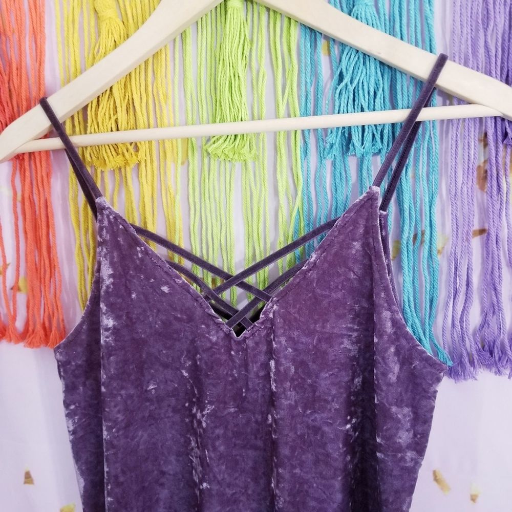 American Eagle Strappy Crushed Velvet Tank Top - Picture 2 of 7